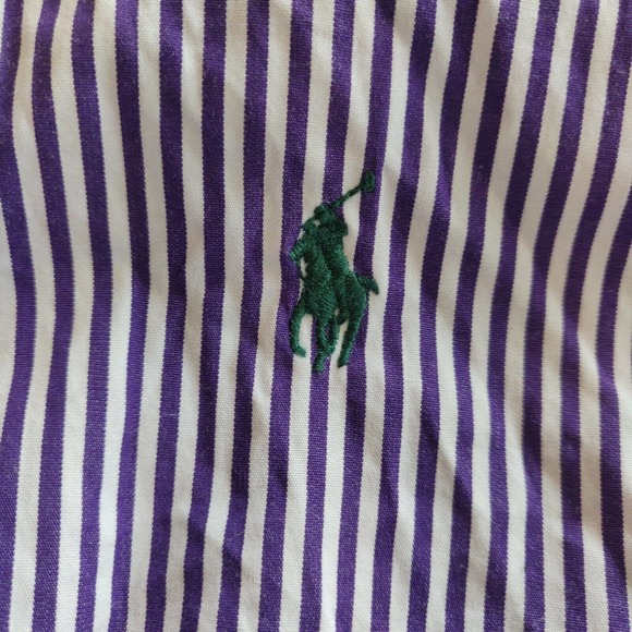 Ralph Lauren Men Button Up Shirt Purple White Stripe Sz L Long Sleeve Slim Fit - Picture 6 of 6